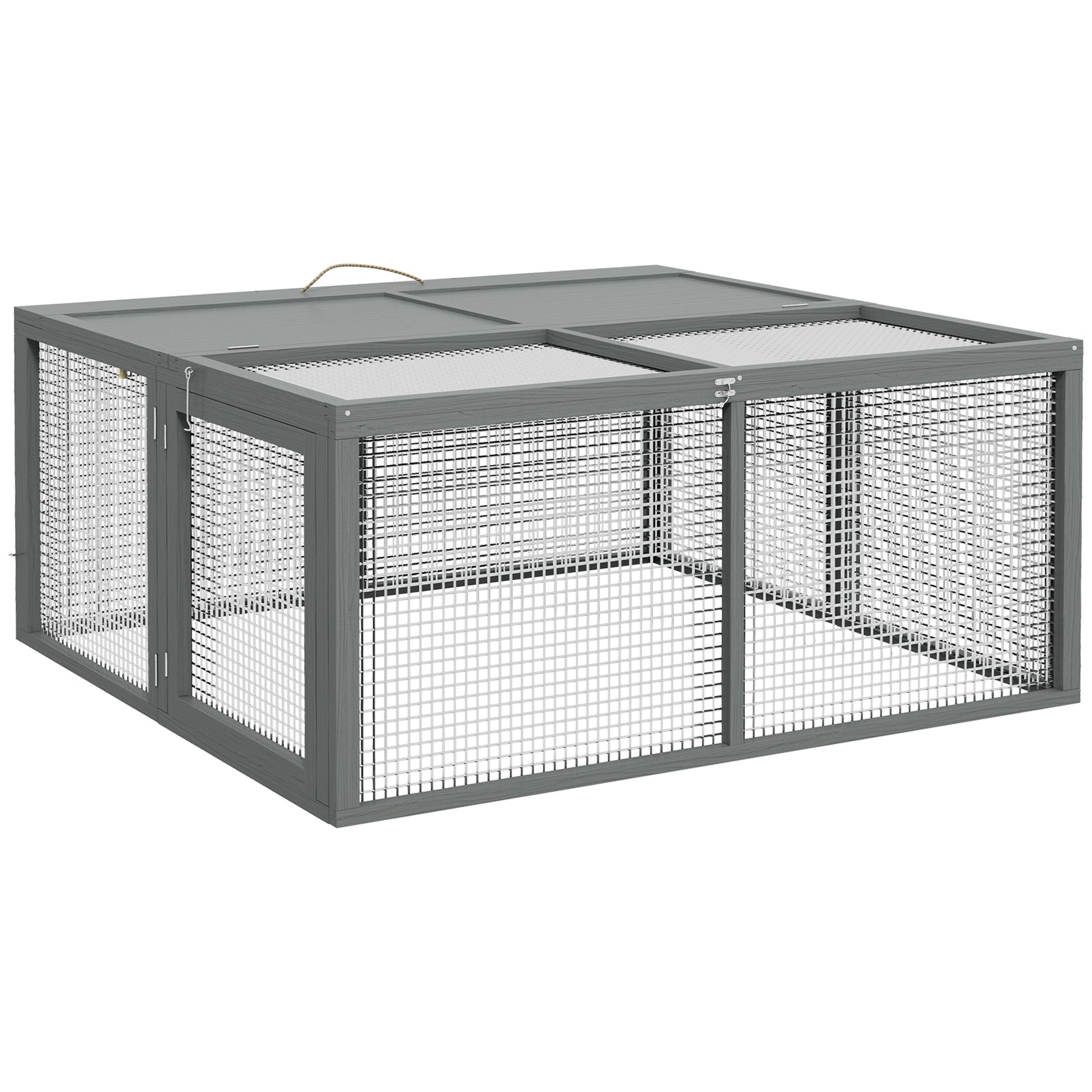 Photo of PawHut Wooden Folding Rabbit Hutch, for 2-3 Rabbits - Grey in Grey colour on a white background