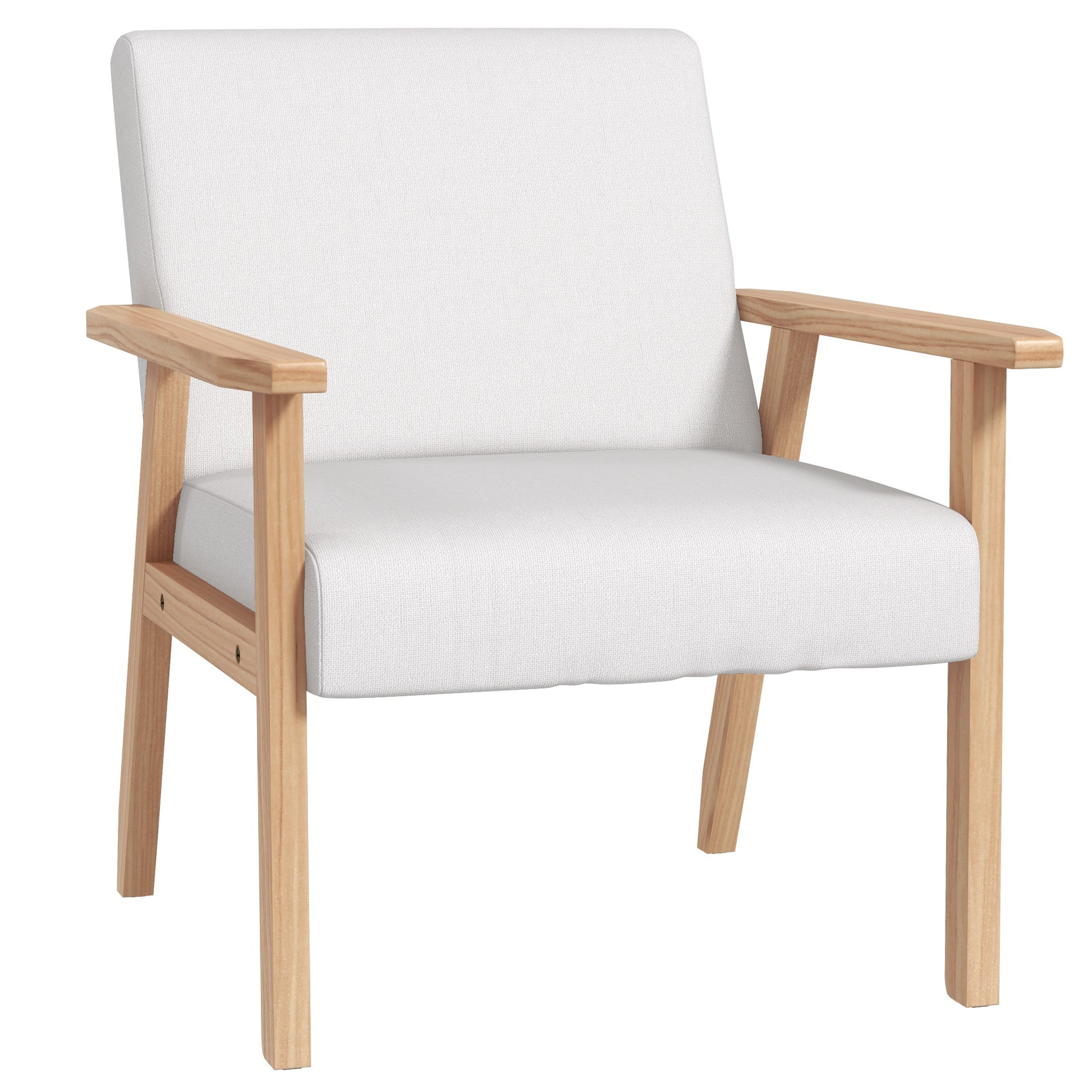 Photo of HOMCOM Modern Armchair, Linen Upholstered Accent Chair with Solid Wood Legs and Wide Seat, Padding Lounge Chair for Living Room Bedroom Office, Cream White in White colour on a white background