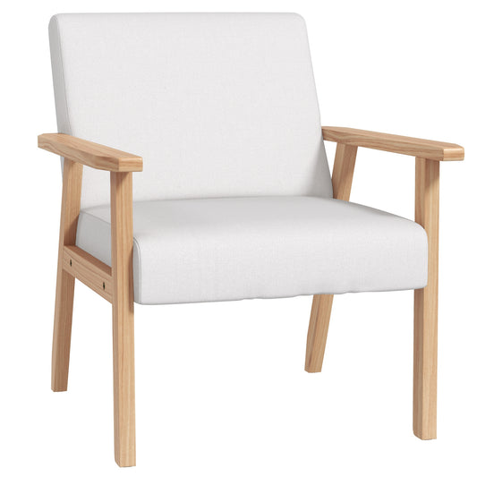 Photo of HOMCOM Modern Armchair, Linen Upholstered Accent Chair with Solid Wood Legs and Wide Seat, Padding Lounge Chair for Living Room Bedroom Office, Cream White in White colour on a white background