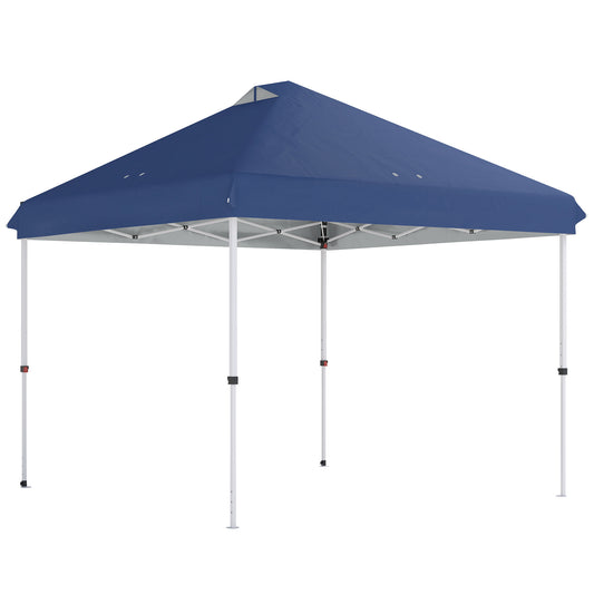 Photo of Outsunny 3 x 3 m Pop Up Gazebo with Wheels, UPF50+ One-Touch Outdoor Garden Party Tent Marquee Wedding Awning Canopy, Dark Blue in Blue colour on a white background
