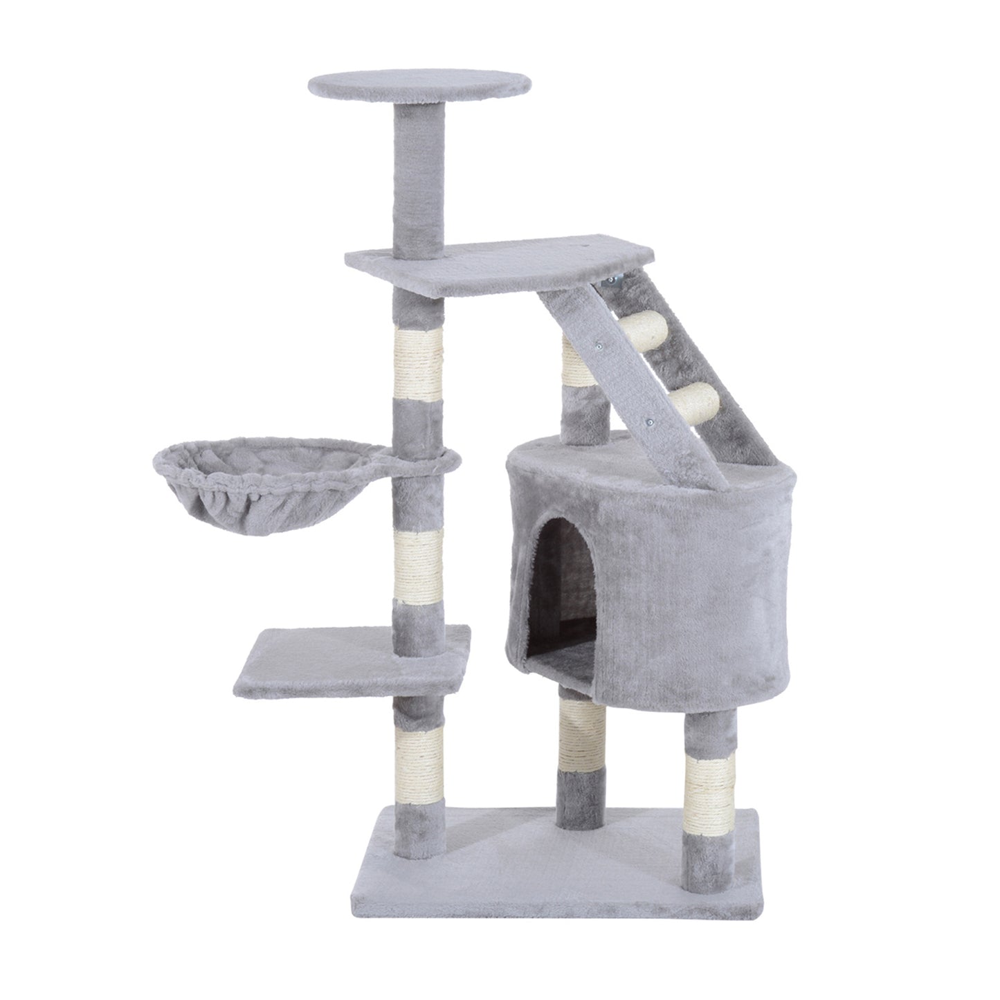 Photo of PawHut Cat Tree for Indoor Cats Kitten Scratching Post Scratch Scratcher Climb Activity Center Play House Pet Furniture 125cm (Grey) in (Grey) colour on a white background