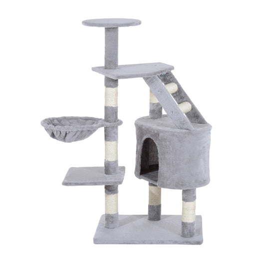 Photo of PawHut Cat Tree for Indoor Cats Kitten Scratching Post Scratch Scratcher Climb Activity Center Play House Pet Furniture 125cm (Grey) in (Grey) colour on a white background