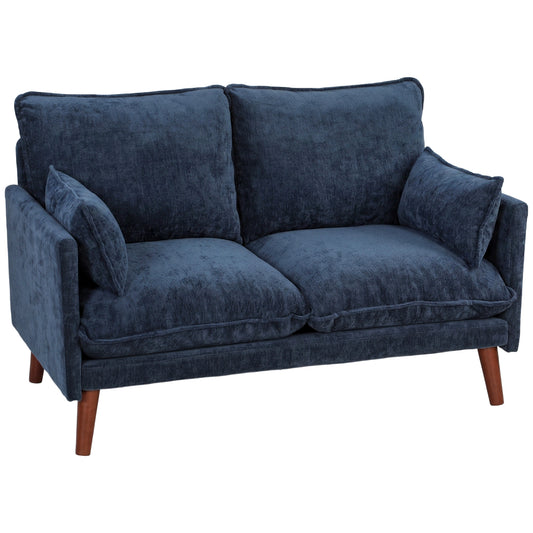 Photo of HOMCOM 2 Seater Sofa, Loveseat Sofa with Spring Cushions, Wide and Deep Seat, Wood Legs, Blue in Blue colour on a white background