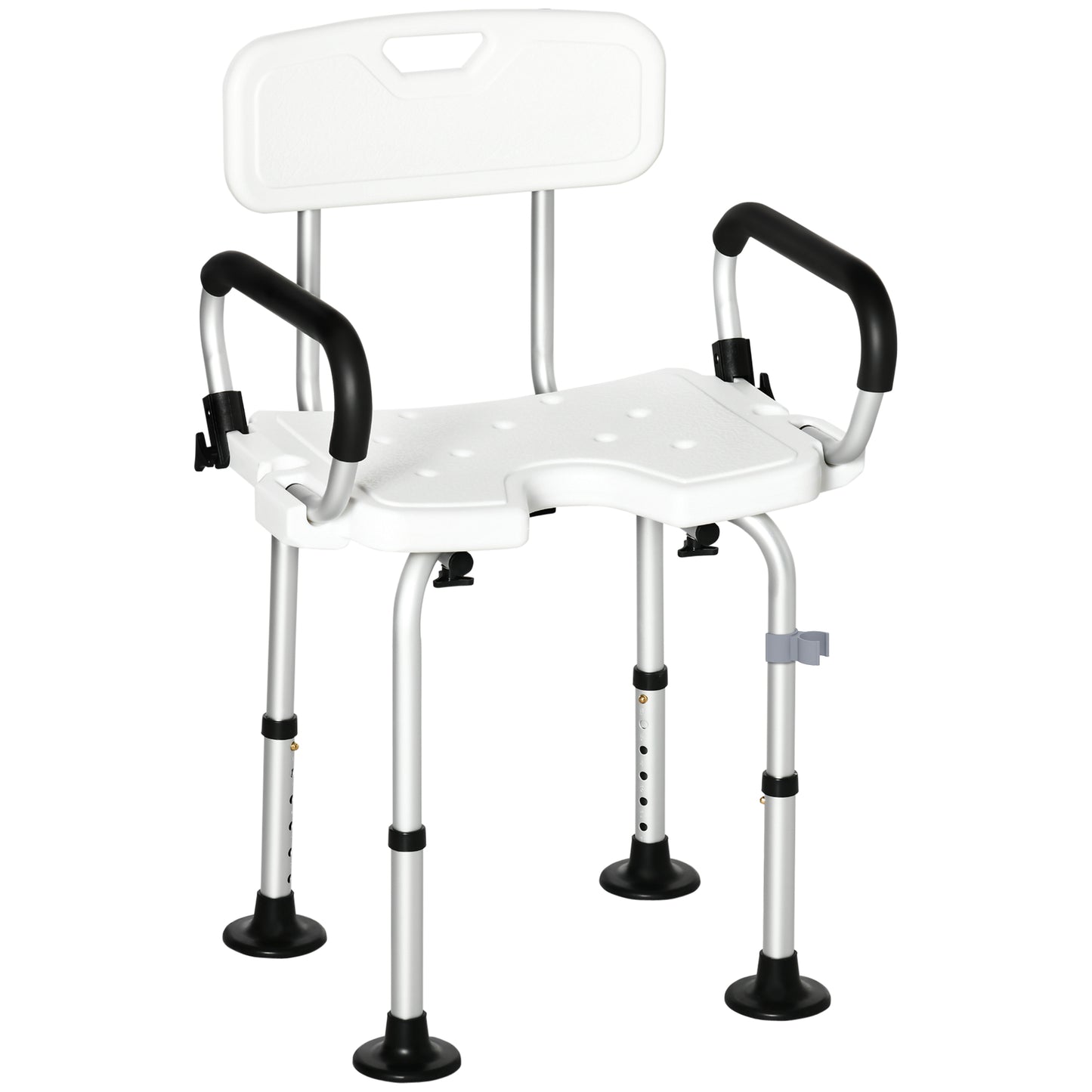 Photo of HOMCOM Shower Chair for the Elderly and Disabled, Height Adjustable Shower Stool with Back and Flipped Padded Arms, Suction Foot Pads, White in White colour on a white background