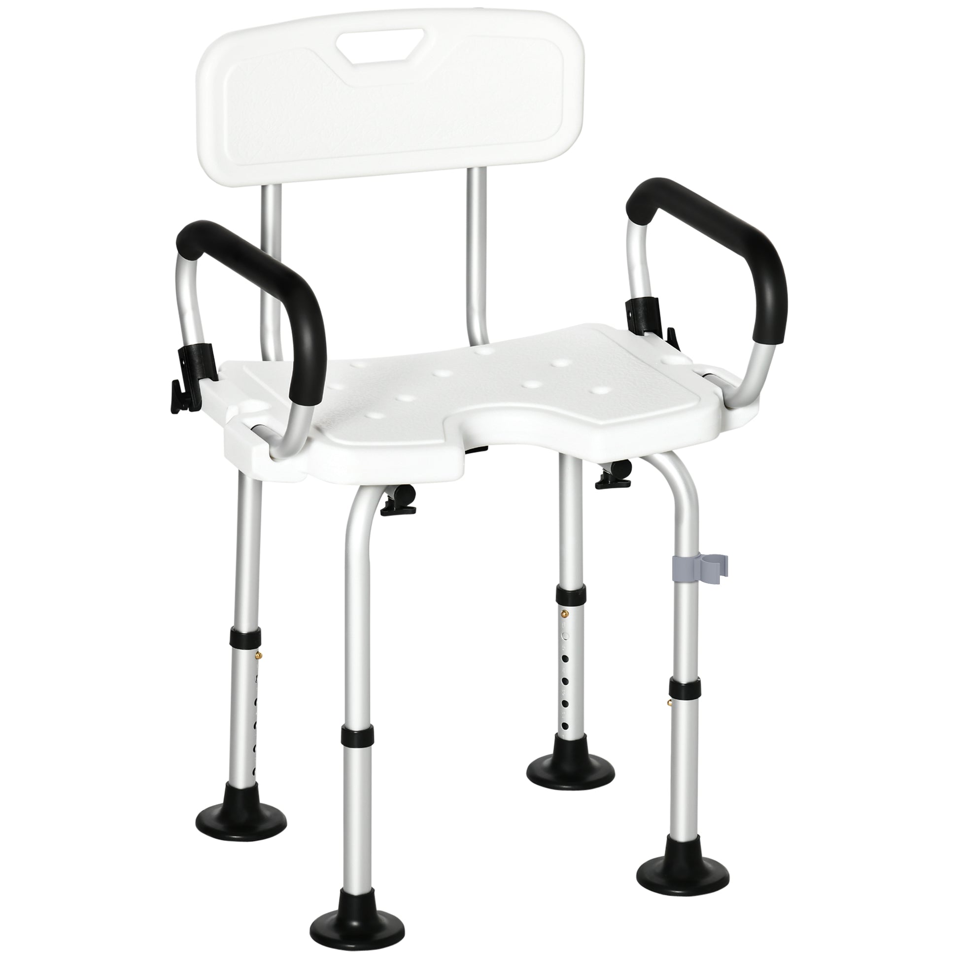 Photo of HOMCOM Shower Chair for the Elderly and Disabled, Height Adjustable Shower Stool with Back and Flipped Padded Arms, Suction Foot Pads, White in White colour on a white background