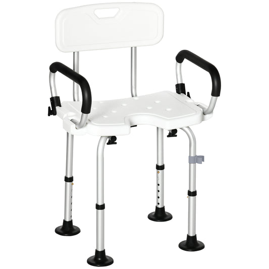 Photo of HOMCOM Shower Chair for the Elderly and Disabled, Height Adjustable Shower Stool with Back and Flipped Padded Arms, Suction Foot Pads, White in White colour on a white background