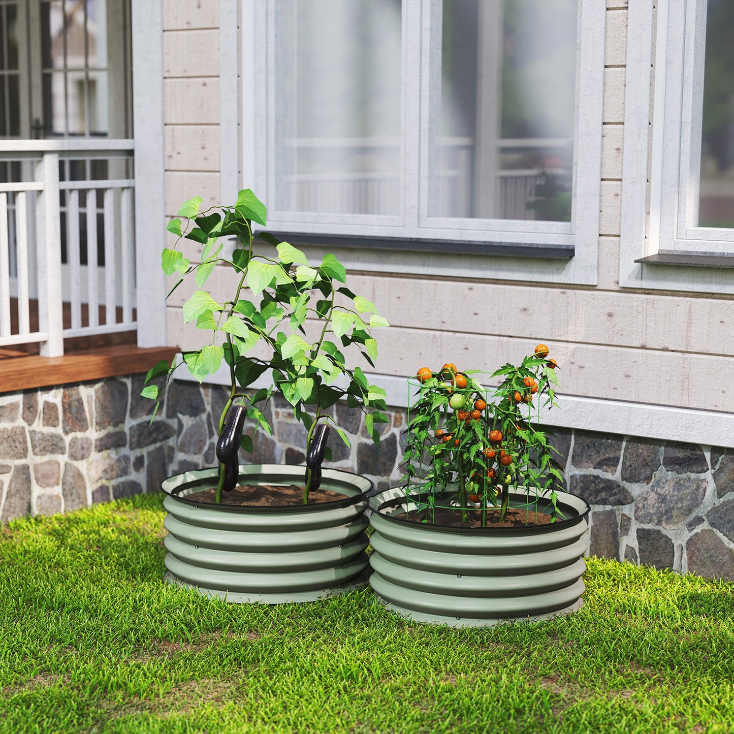 Outsunny Set of 2 Raised Garden Bed, Metal Planter Box with Safety Edging, Easy-to-assemble Stock Tank, Green