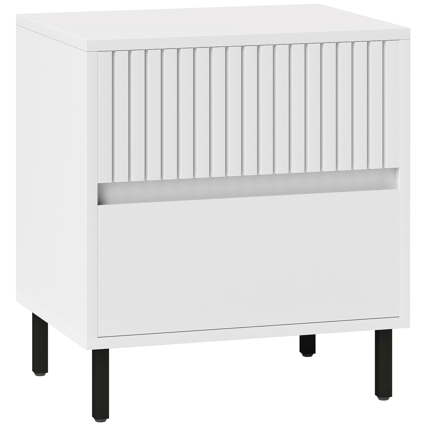 Photo of HOMCOM Simple Line Indented Two-Drawer Bedside Table - White in White colour on a white background