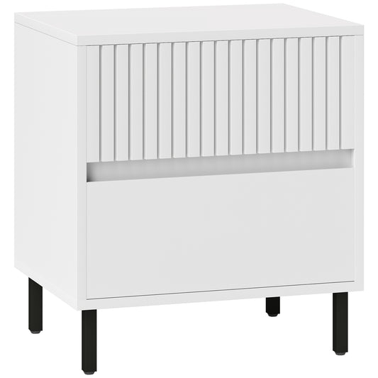 Photo of HOMCOM Simple Line Indented Two-Drawer Bedside Table - White in White colour on a white background
