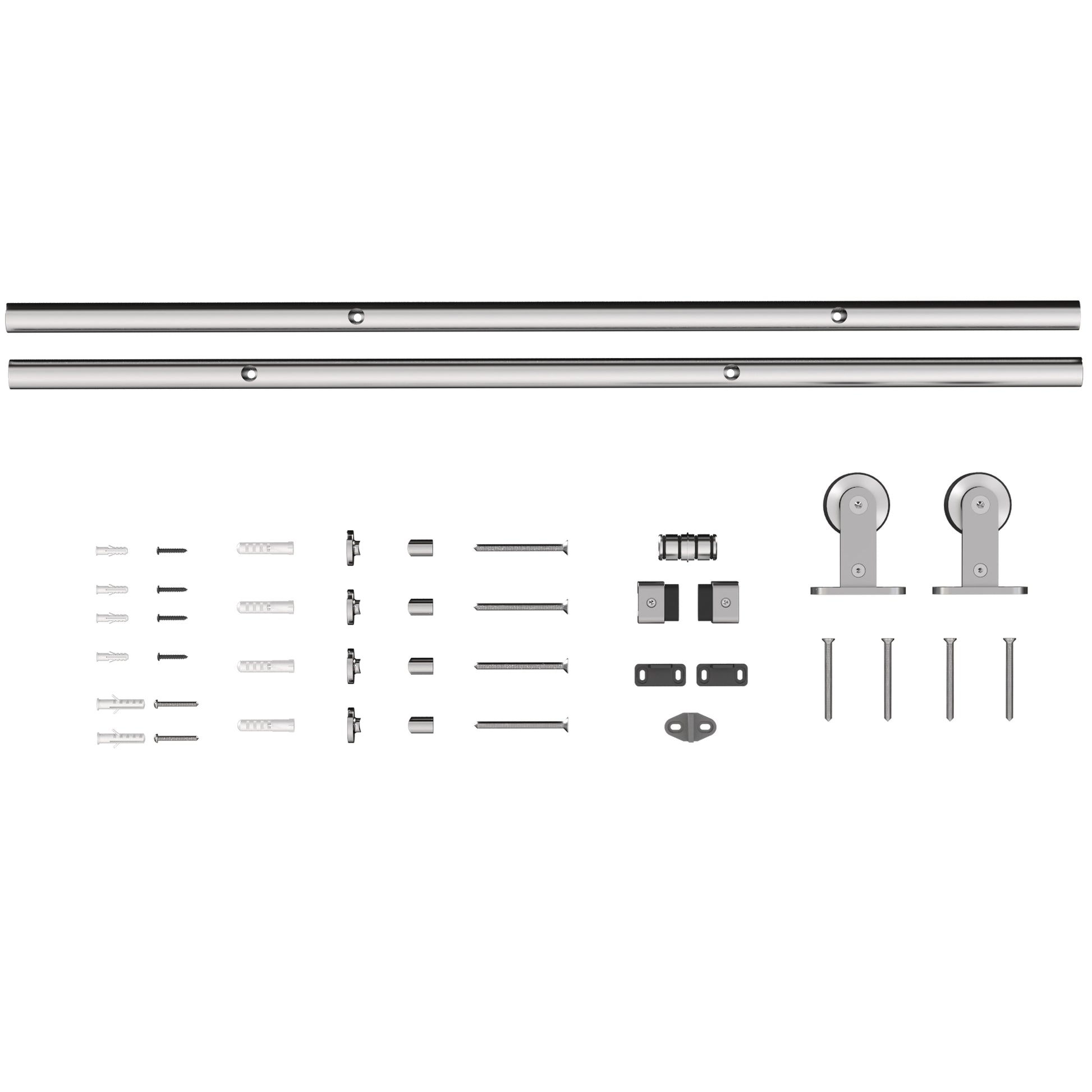 Photo of HOMCOM Sliding Door Hardware Kit Smooth Quiet 304 Stainless Steel for 200cm Track Sliver Tone in Tone colour on a white background