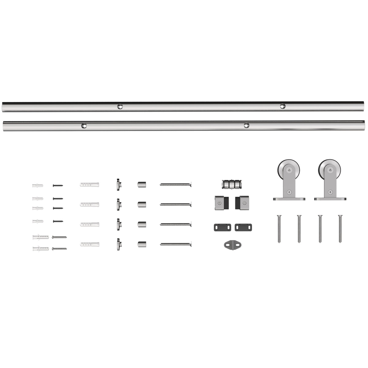 Photo of HOMCOM Sliding Door Hardware Kit Smooth Quiet 304 Stainless Steel for 200cm Track Sliver Tone in Tone colour on a white background