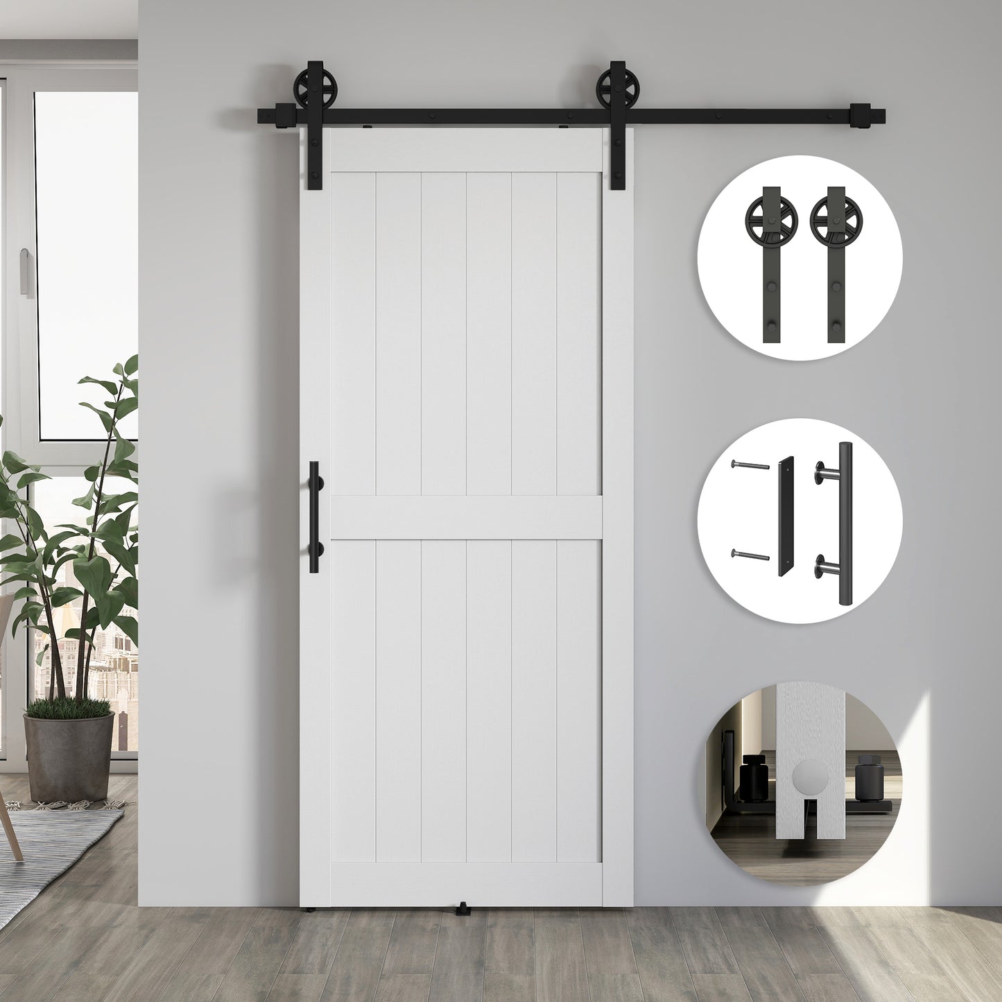 HOMCOM 183cm Sliding Barn Door Kit, Sliding Door with Track, Hardware, Upgraded Rollers and Floor Guide, Handle, White