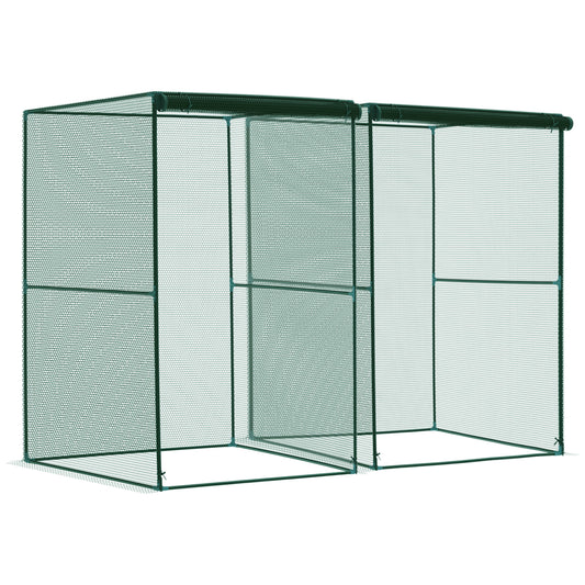 Photo of Outsunny Set of 2 Fruit Cage Bird Netting, Vegetable Plant Protection Tent with Zipped Door, Anti Bird, Insects, Small Animals, 1.2 x 1.2 x 1.8m, Dark Green in Green colour on a white background