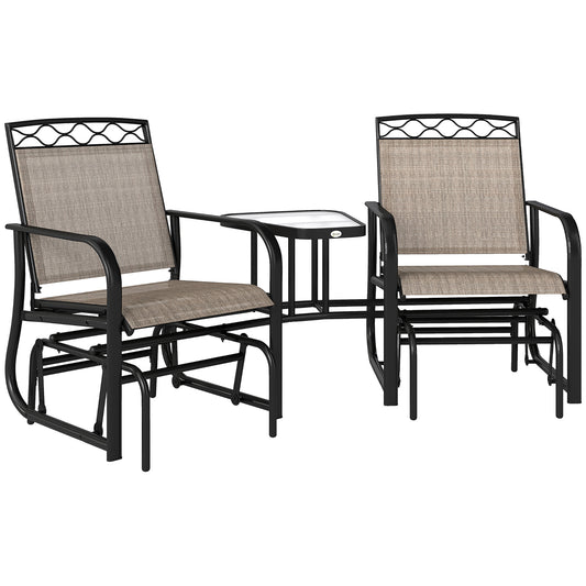 Photo of Outsunny Double Outdoor Glider Chair, 2 Seater Patio Rocking Chairs, Swing Bench with Tempered Glass Table, Breathable Mesh Fabric for Backyard, Garden, Porch, Brown in Brown colour on a white background