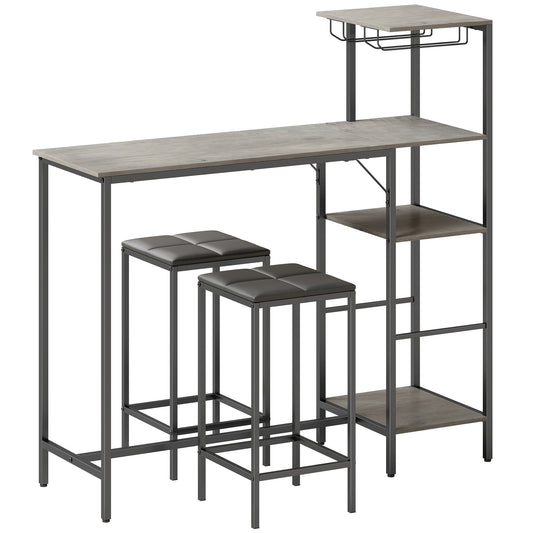Photo of HOMCOM 3 Piece Breakfast Bar Table and Stools Set, Washed Grey in Grey colour on a white background