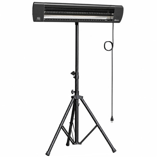 Photo of Outsunny 2500 W Electric Infrared Patio Heater, IP65 Outdoor Garden Heater with Tripod, 3 Heat Settings, 24H Timer, Black in Black colour on a white background