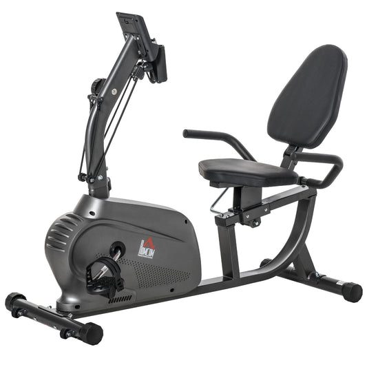 Photo of HOMCOM Recumbent Seated Exercise Bike, Recovery Rehab Exercise Bike Home Exerciser, 8-Level Magnetic Resistance Stationary Bike with Pad Holder, LCD Monitor, Wheels for Indoor Cardio Workout, Black in Black colour on a white background