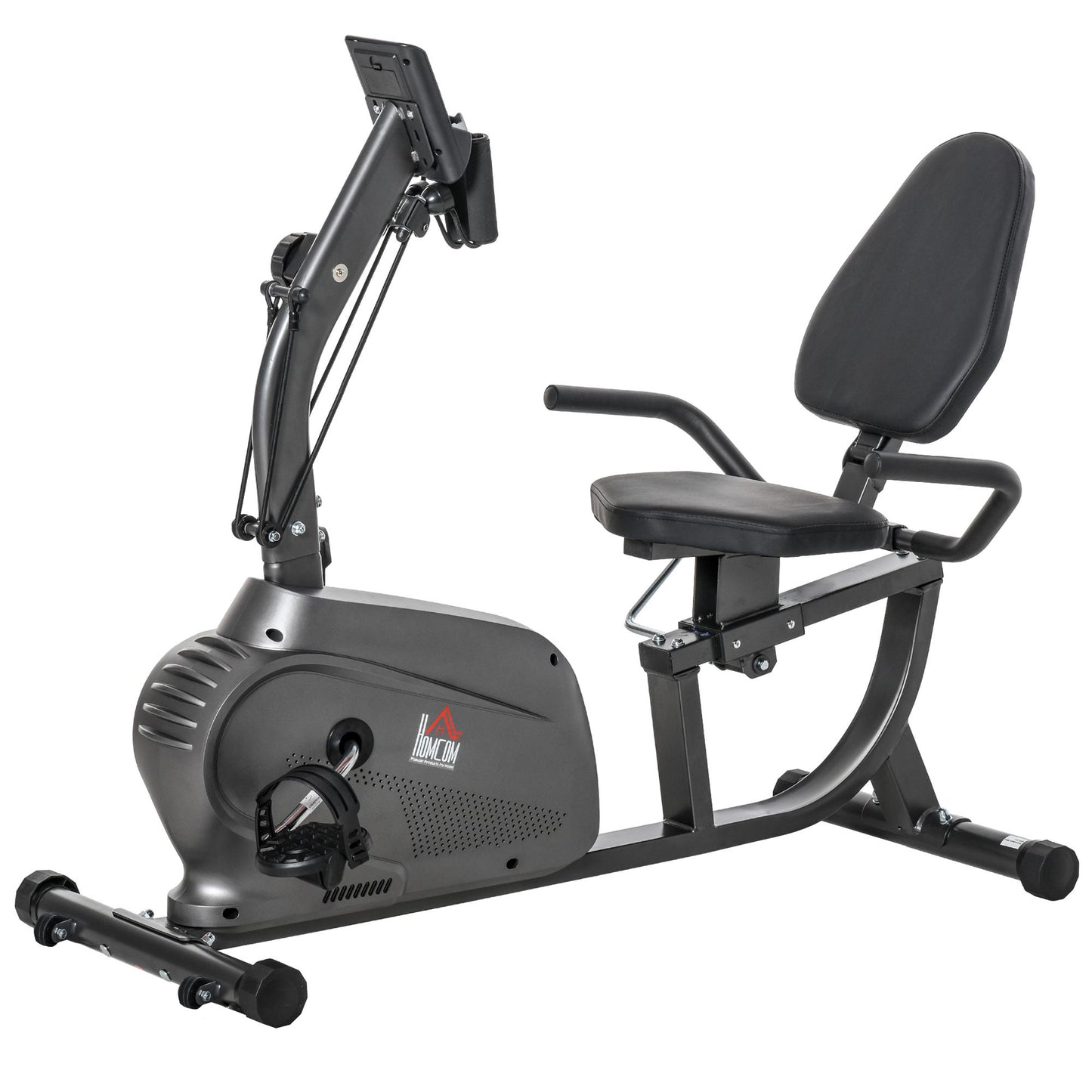 Photo of HOMCOM Recumbent Seated Exercise Bike, Recovery Rehab Exercise Bike Home Exerciser, 8-Level Magnetic Resistance Stationary Bike with Pad Holder, LCD Monitor, Wheels for Indoor Cardio Workout, Black in Black colour on a white background