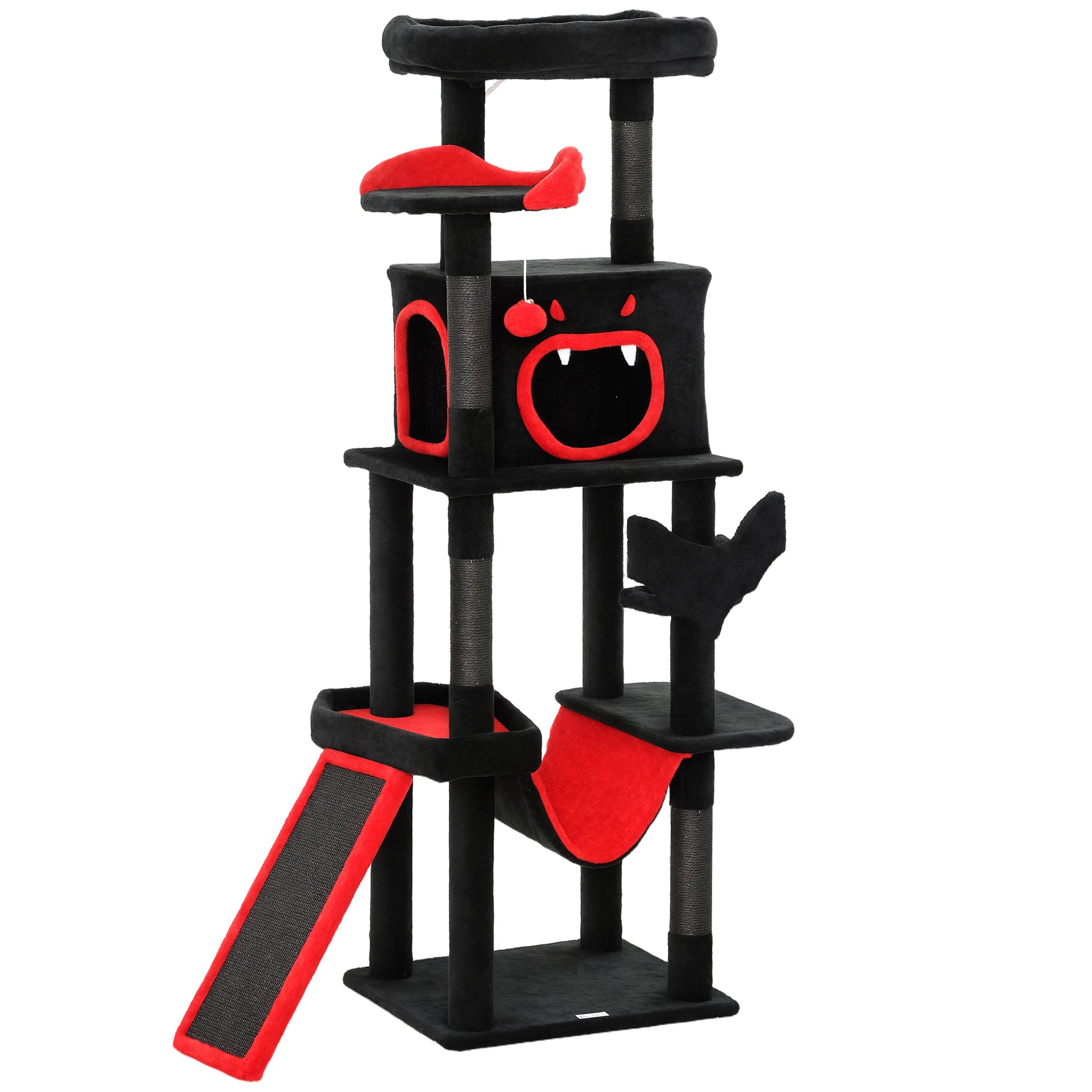 Photo of PawHut Gothic Cat Tree, 152 cm Multi-Level Cat Tower for Large Cats with Coffin Bed, Large Condo, for Halloween in Halloween colour on a white background