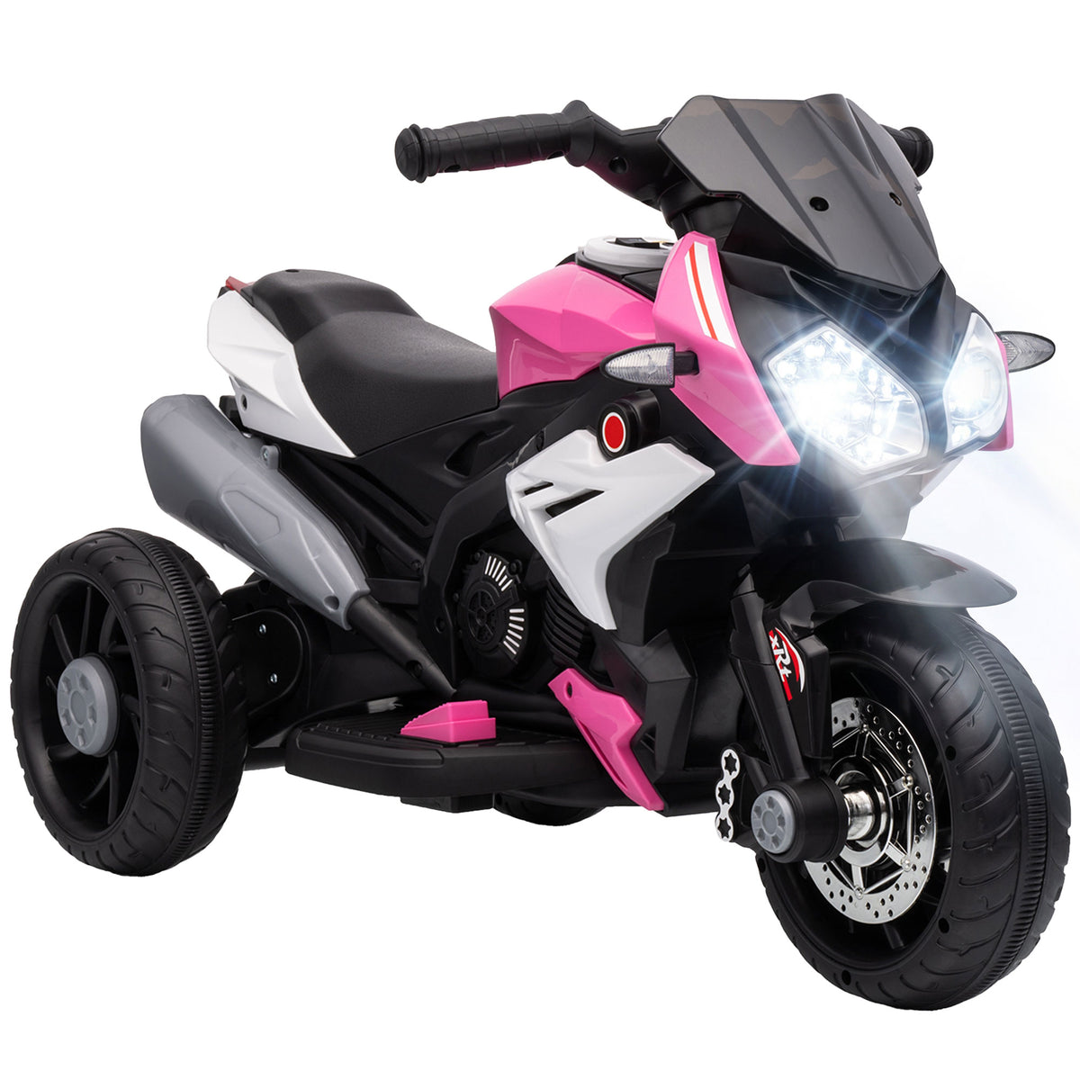 Photo of HOMCOM Kids Electric Motorcycle, 6V Ride on Motorcycle with 3 Wheels, LED Headlight, Music, Horn for Boys Girls 3-5 Y, Pink in Pink colour on a white background