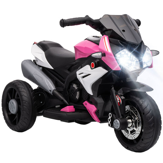 Photo of HOMCOM Kids Electric Motorcycle, 6V Ride on Motorcycle with 3 Wheels, LED Headlight, Music, Horn for Boys Girls 3-5 Y, Pink in Pink colour on a white background
