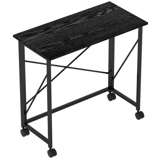 Photo of HOMCOM 80 cm Folding Desk on Wheels - Black in Black colour on a white background