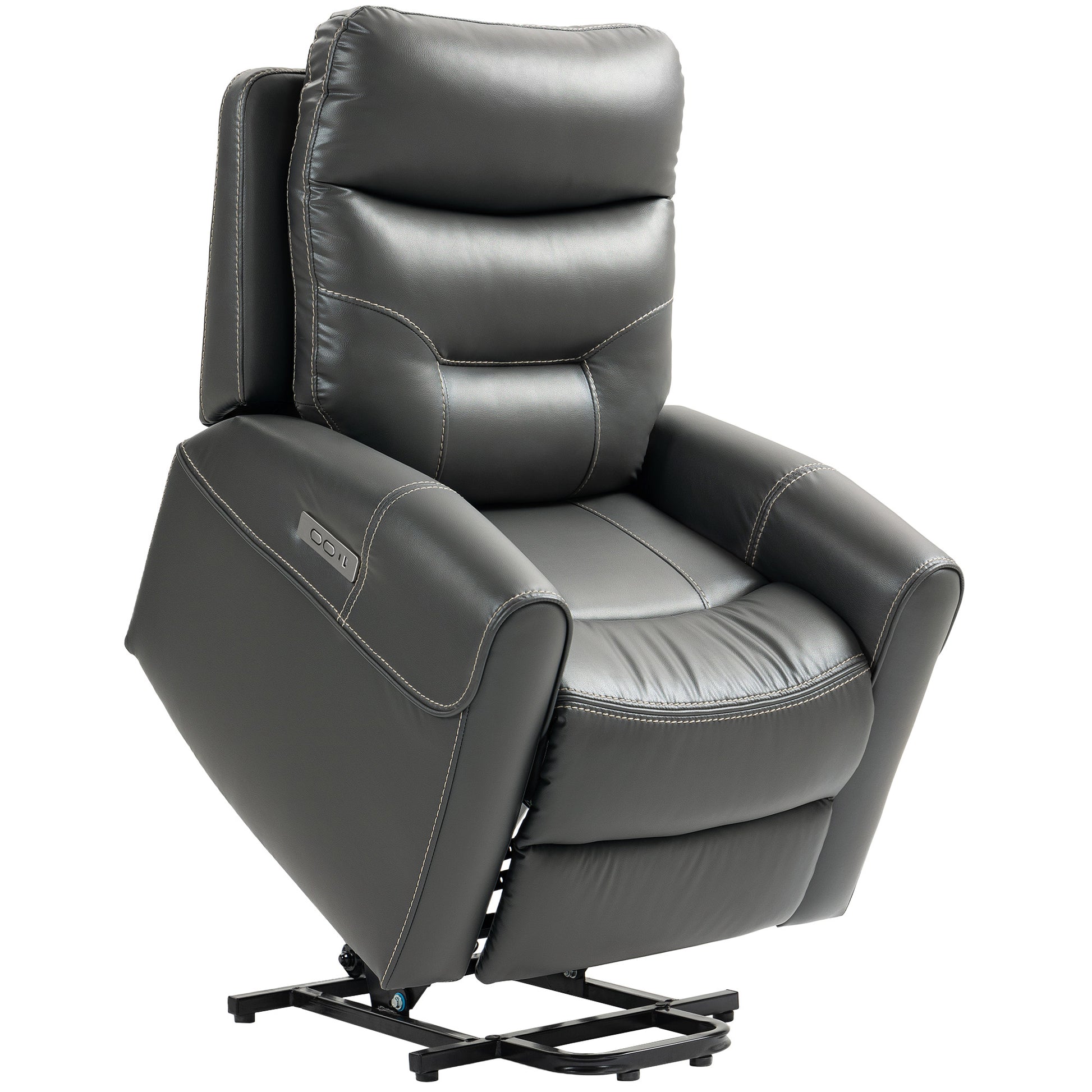 Photo of HOMCOM Power Lift Recliner Chair for Elderly, Overstuffed Faux Leather Riser and Reclining Chair with USB A+C Ports, Recliner Armchair for Living Room, Charcoal Grey in Grey colour on a white background