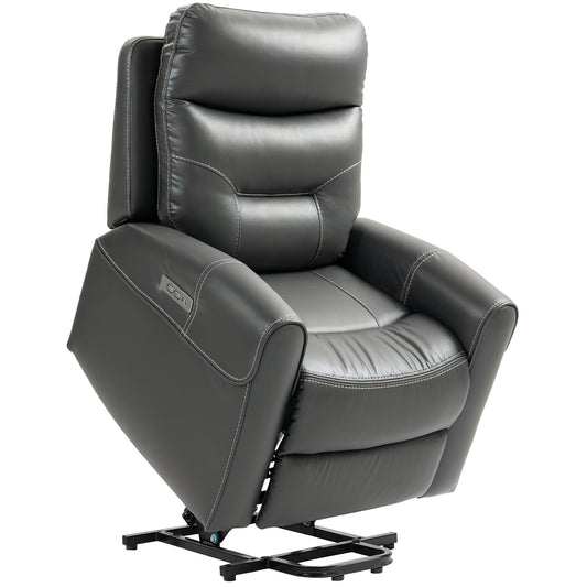 Photo of HOMCOM Power Lift Recliner Chair for Elderly, Overstuffed Faux Leather Riser and Reclining Chair with USB A+C Ports, Recliner Armchair for Living Room, Charcoal Grey in Grey colour on a white background