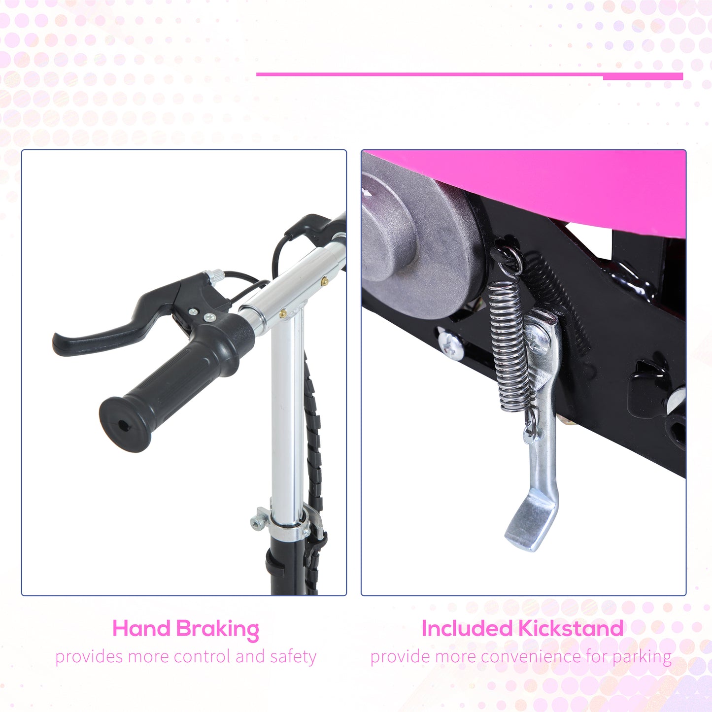 HOMCOM Foldable Electric Scooter Ride on for Kids 12V 120W W/Brake Kickstand-Pink