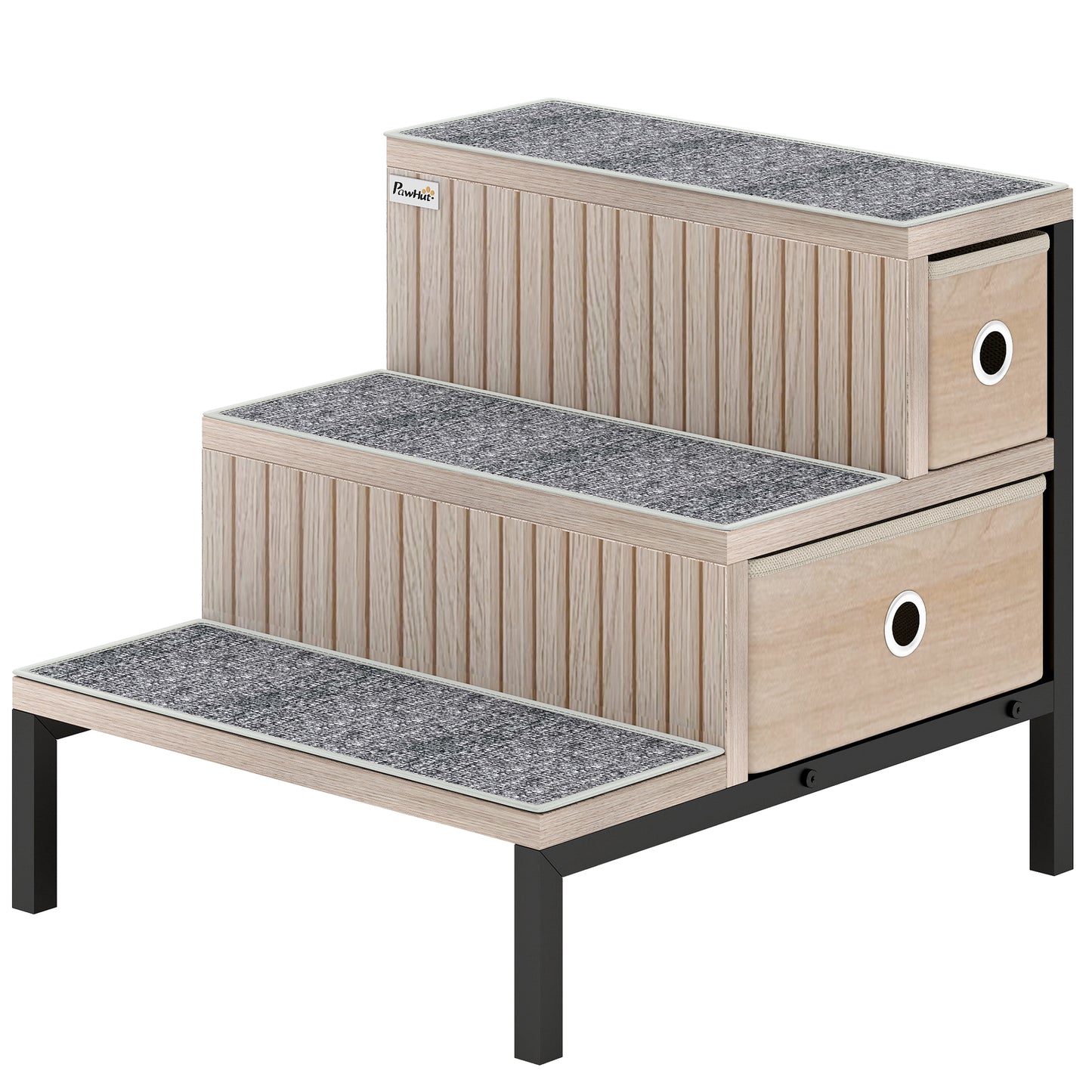 Photo of PawHut Dog Stairs with Storage, Non-Slip Cover, Pet Steps for Small Dogs & Older Cats, for Sofa, High Bed, Oak Tone in Tone colour on a white background