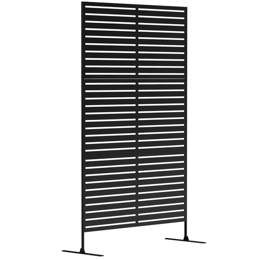 Photo of Outsunny Decorative Privacy Fence Screen, Metal Outdoor Privacy Screen Climbing Plant Trellis with Stand, 122 x 198 cm, Black in Black colour on a white background