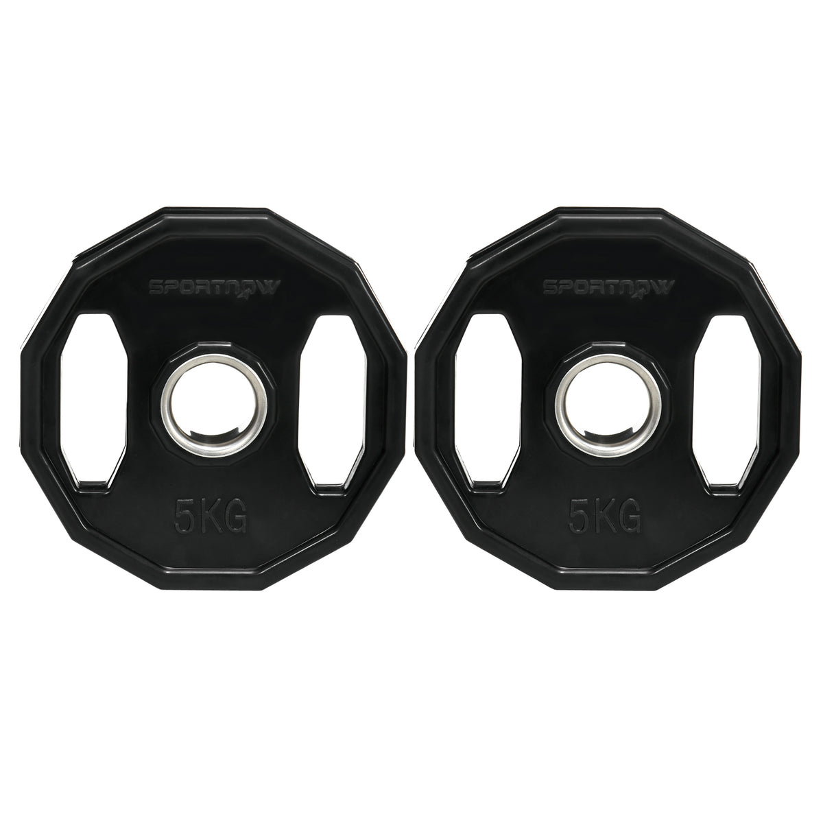 Photo of SPORTNOW Olympic Weight Plates Set, Metal and Rubber Bumper Plates Weights Discs with 2"/5cm Holes, for Home Gym Weight Lifting Strength Training, 2 x 5kg, Black in Black colour on a white background