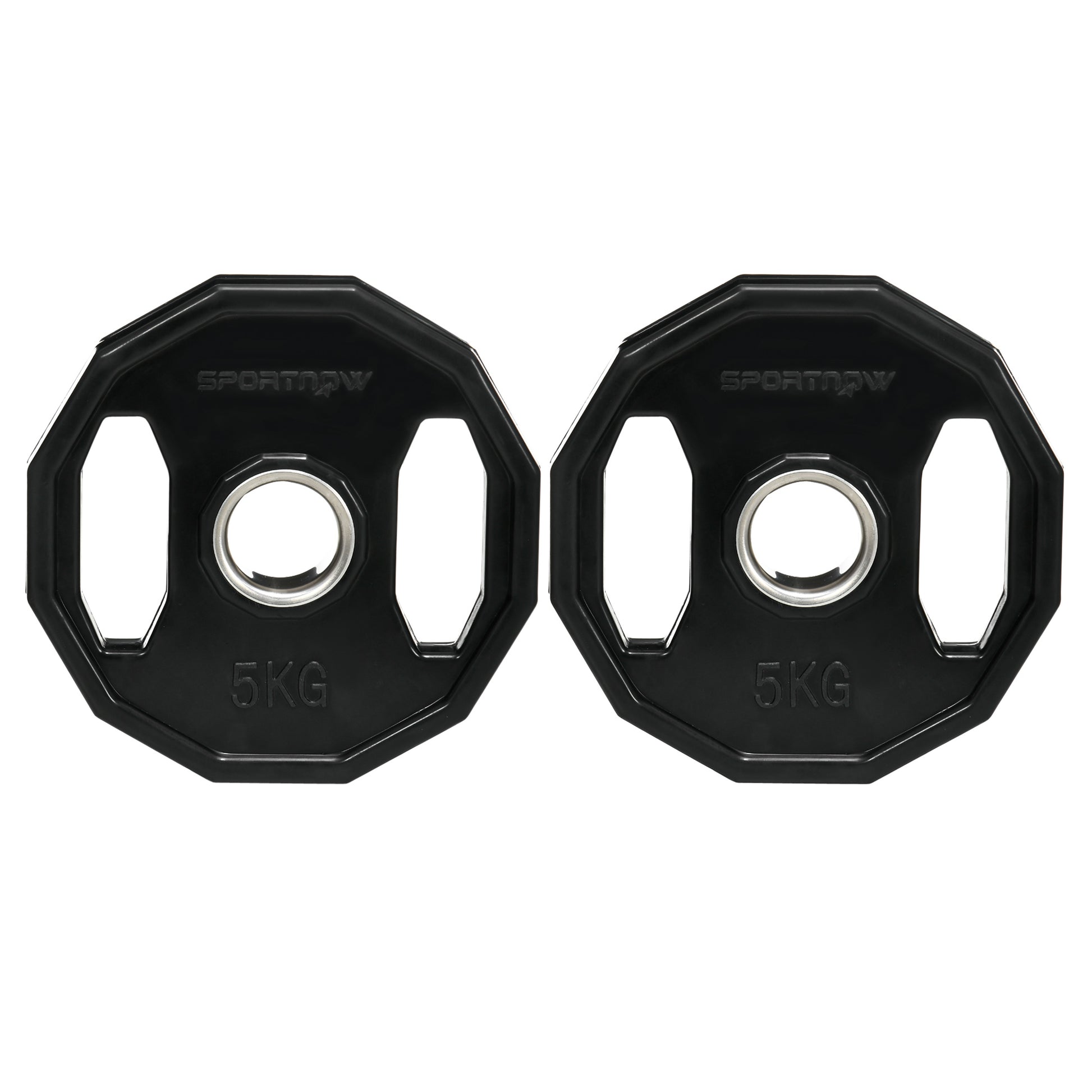 Photo of SPORTNOW Olympic Weight Plates Set, Metal and Rubber Bumper Plates Weights Discs with 2"/5cm Holes, for Home Gym Weight Lifting Strength Training, 2 x 5kg, Black in Black colour on a white background