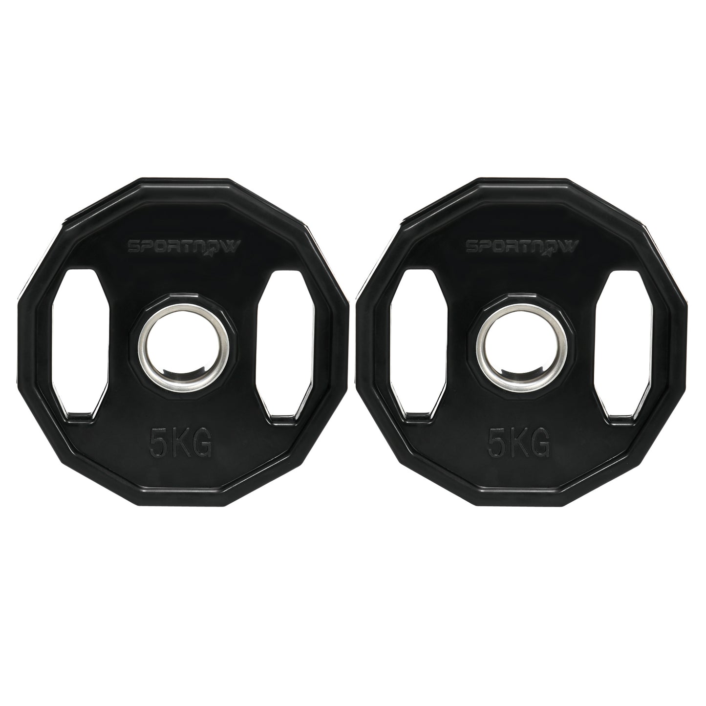 Photo of SPORTNOW Olympic Weight Plates Set, Metal and Rubber Bumper Plates Weights Discs with 2"/5cm Holes, for Home Gym Weight Lifting Strength Training, 2 x 5kg, Black in Black colour on a white background
