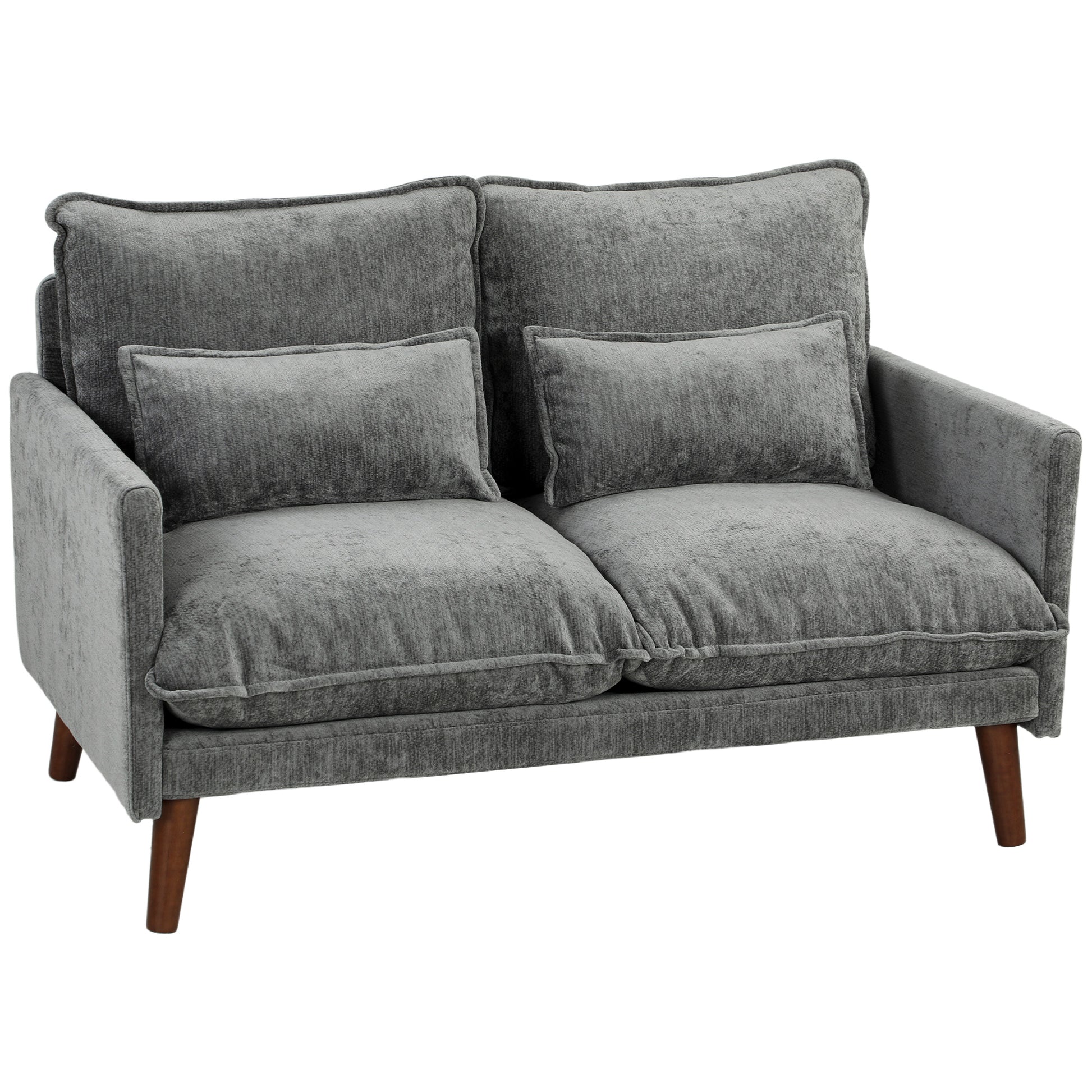 Photo of HOMCOM 2 Seater Sofa, Loveseat Sofa with Spring Cushions, Wide and Deep Seat, Wood Legs, Grey in Grey colour on a white background
