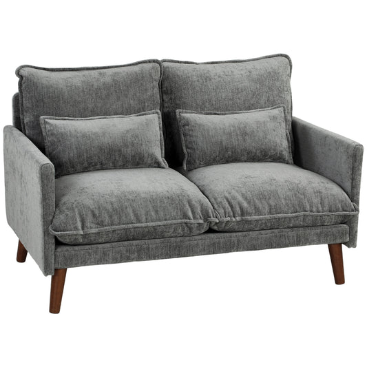 Photo of HOMCOM 2 Seater Sofa, Loveseat Sofa with Spring Cushions, Wide and Deep Seat, Wood Legs, Grey in Grey colour on a white background