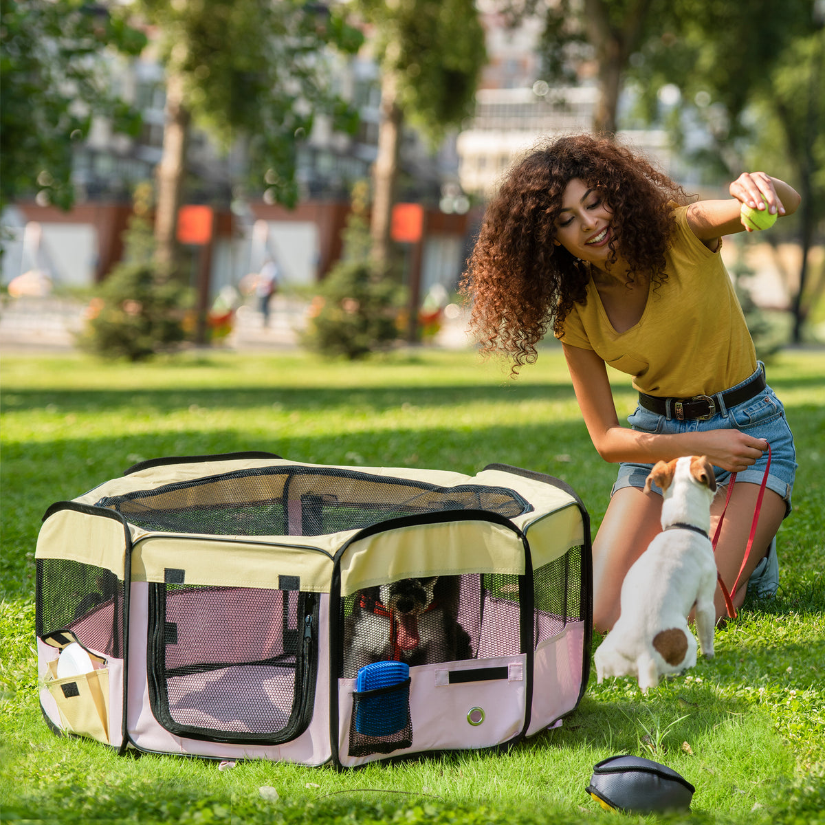 PawHut 600D Oxford Soft Fabric Kennel, Pet Whelping Box Lightweight Dog Cat Puppy Playpen Rabbit Guinea Pig Foldable Portable Play Pen in Pink With Carry Bag Small Dia 90 x 41Hcm
