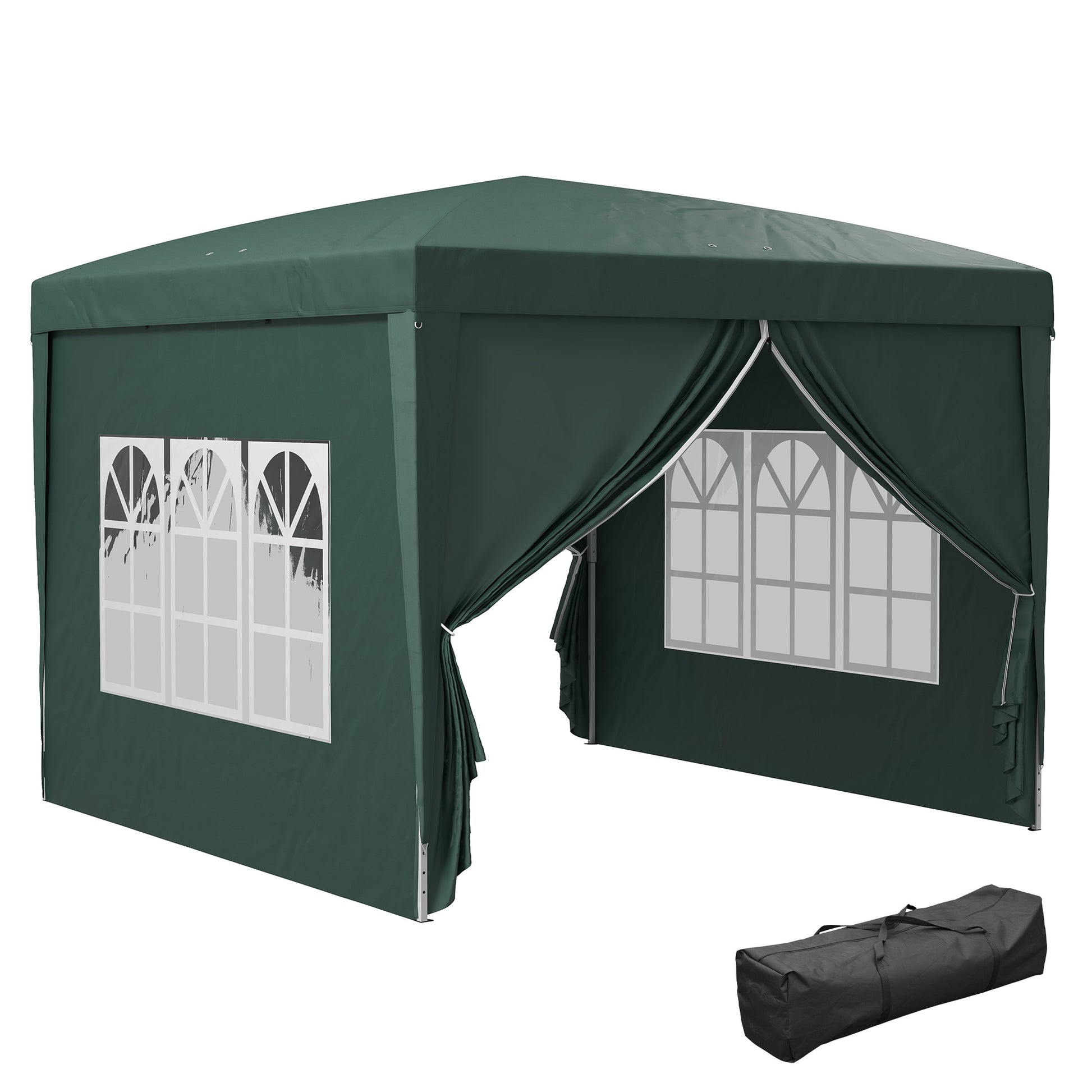 Photo of Outsunny 3 x 3m Pop Up Gazebo, Wedding Party Canopy Tent Marquee with Carry Bag and Windows, Green in Green colour on a white background