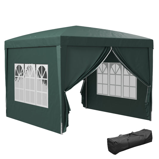 Photo of Outsunny 3 x 3m Pop Up Gazebo, Wedding Party Canopy Tent Marquee with Carry Bag and Windows, Green in Green colour on a white background