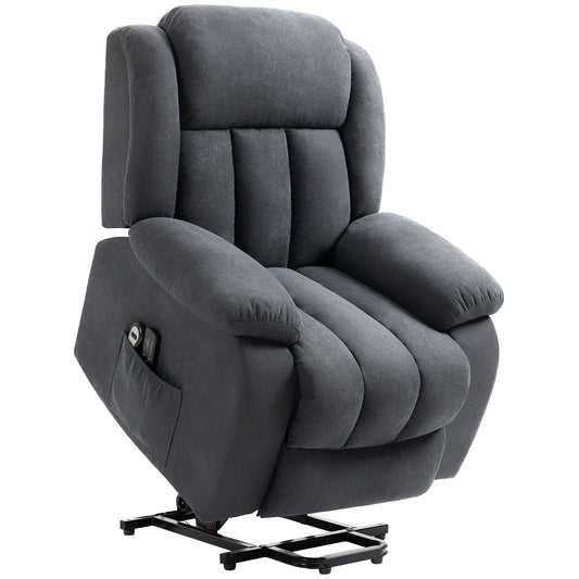 Photo of HOMCOM Power Lift Recliner Chair with Vibration Massage, Lift Chair for Elderly with Footrest, Remote, Side Pocket, Dark Grey in Grey colour on a white background