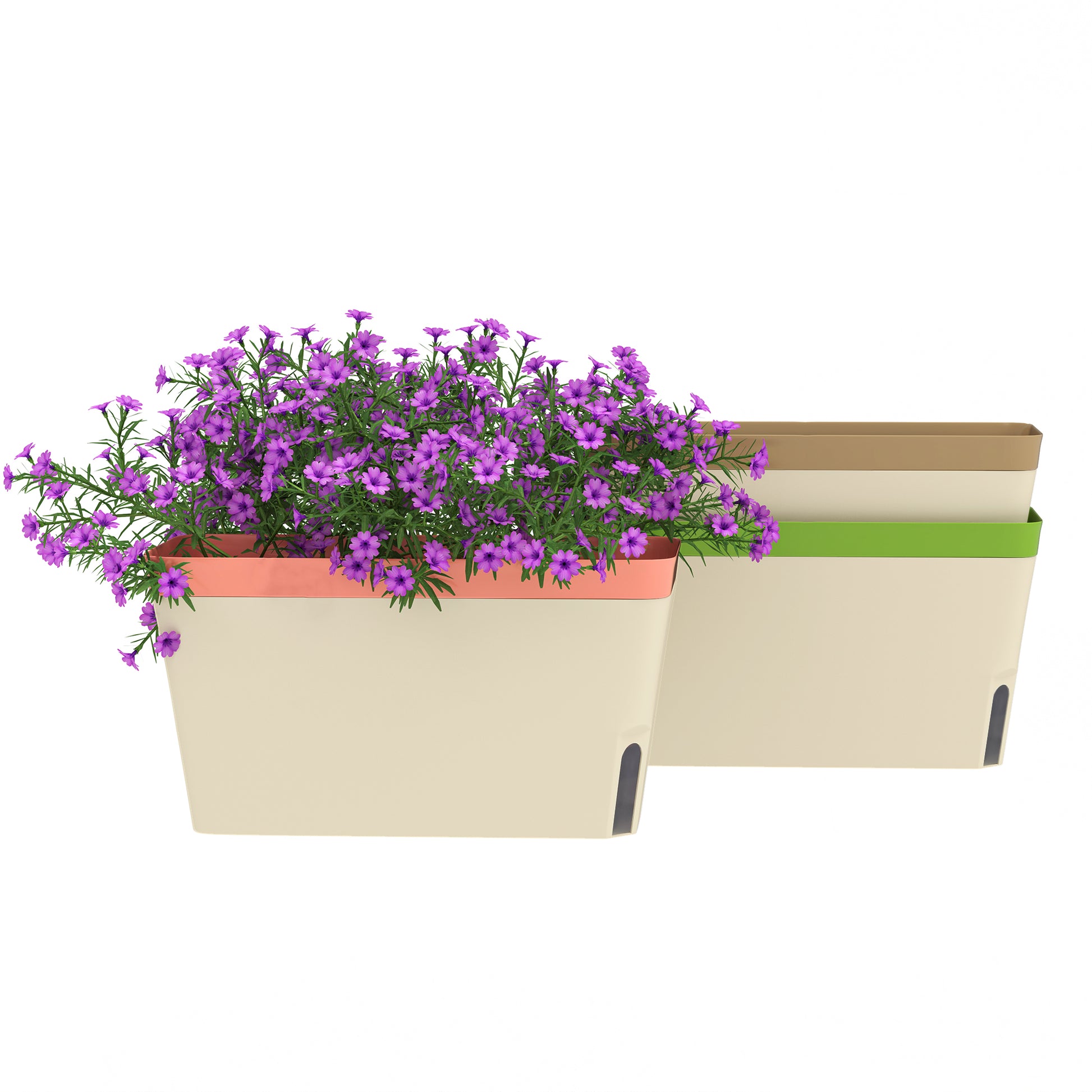 Photo of Outsunny Set of 3 Self Watering Plant Pots Outdoor, 27cm Rectangular Garden Planters with Visual Water Level Window, Plastic Flower Pots for Indoor Outdoor Garden Balcony Windowsil in Windowsil colour on a white background
