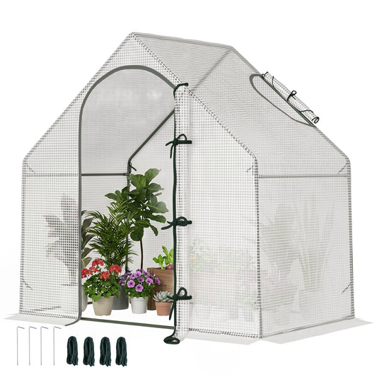 Photo of Outsunny Walk In Tomato Greenhouse Garden Outdoor Mini Greenhouse Flower Planter Steel Frame with Zipped Door & Window, PE Cover, 180 x 100 x 168CM,  White in White colour on a white background