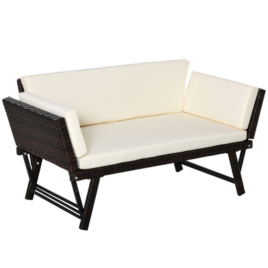 Photo of Outsunny 2-Seater 2-in-1 Rattan Convertible Sofa Daybed, Brown in Brown colour on a white background