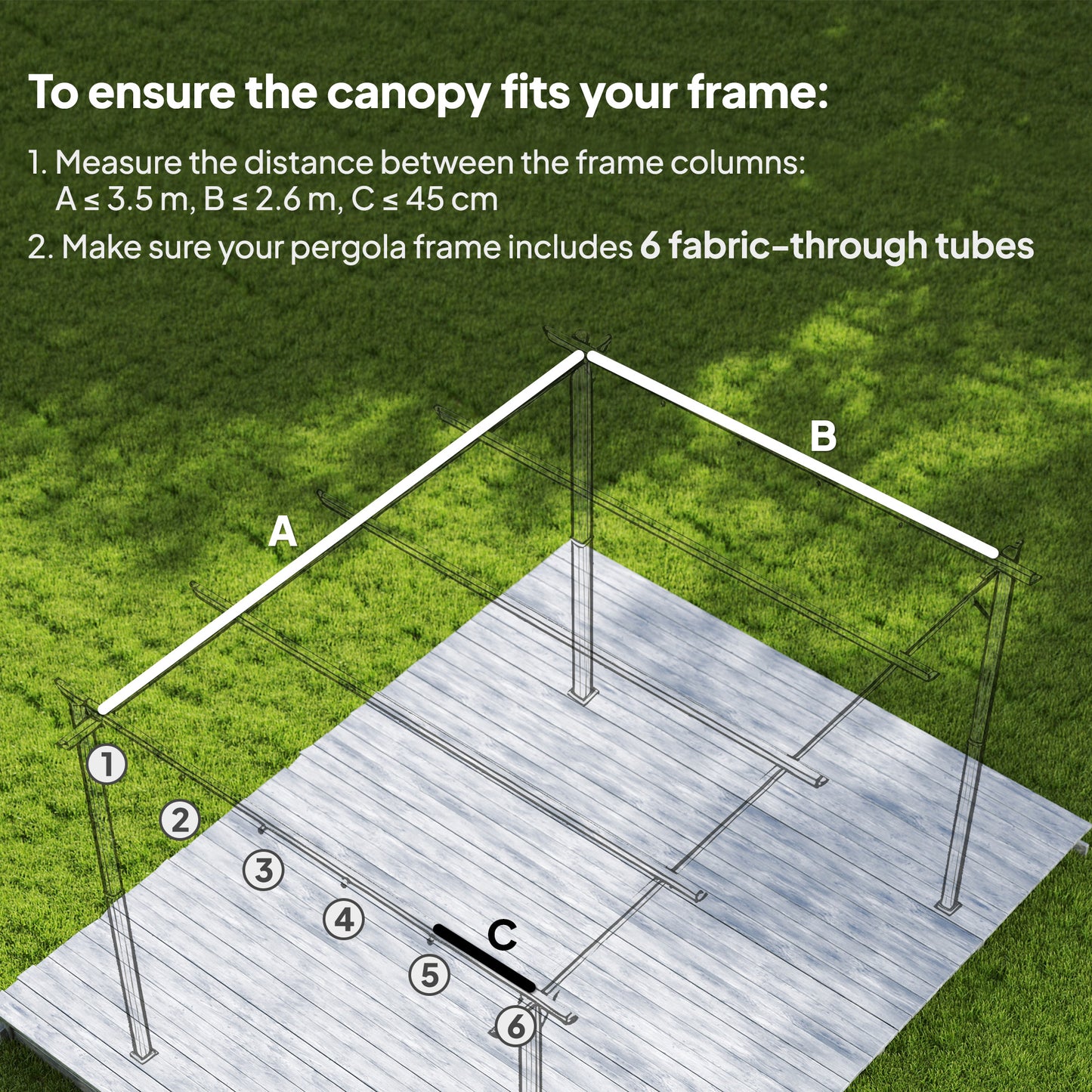 Outsunny Retractable Pergola Cover, 3.5 x 2.6 m Replacement Canopy Fabric for 4 x 3 m Frame, Roof Top Only, Light Grey