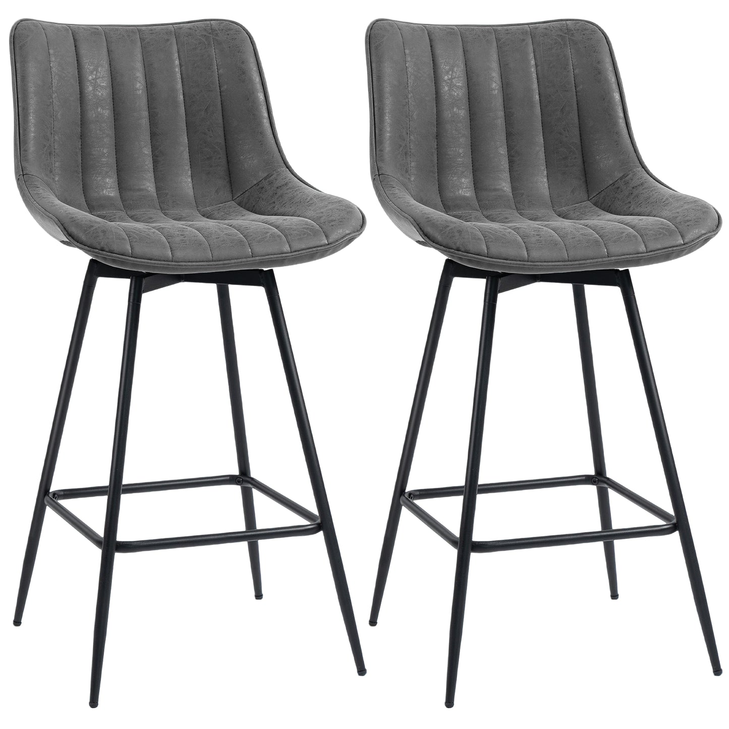 Photo of HOMCOM Set of 2 PU Leather Swivel Bar Stools - Grey in Grey colour on a white background
