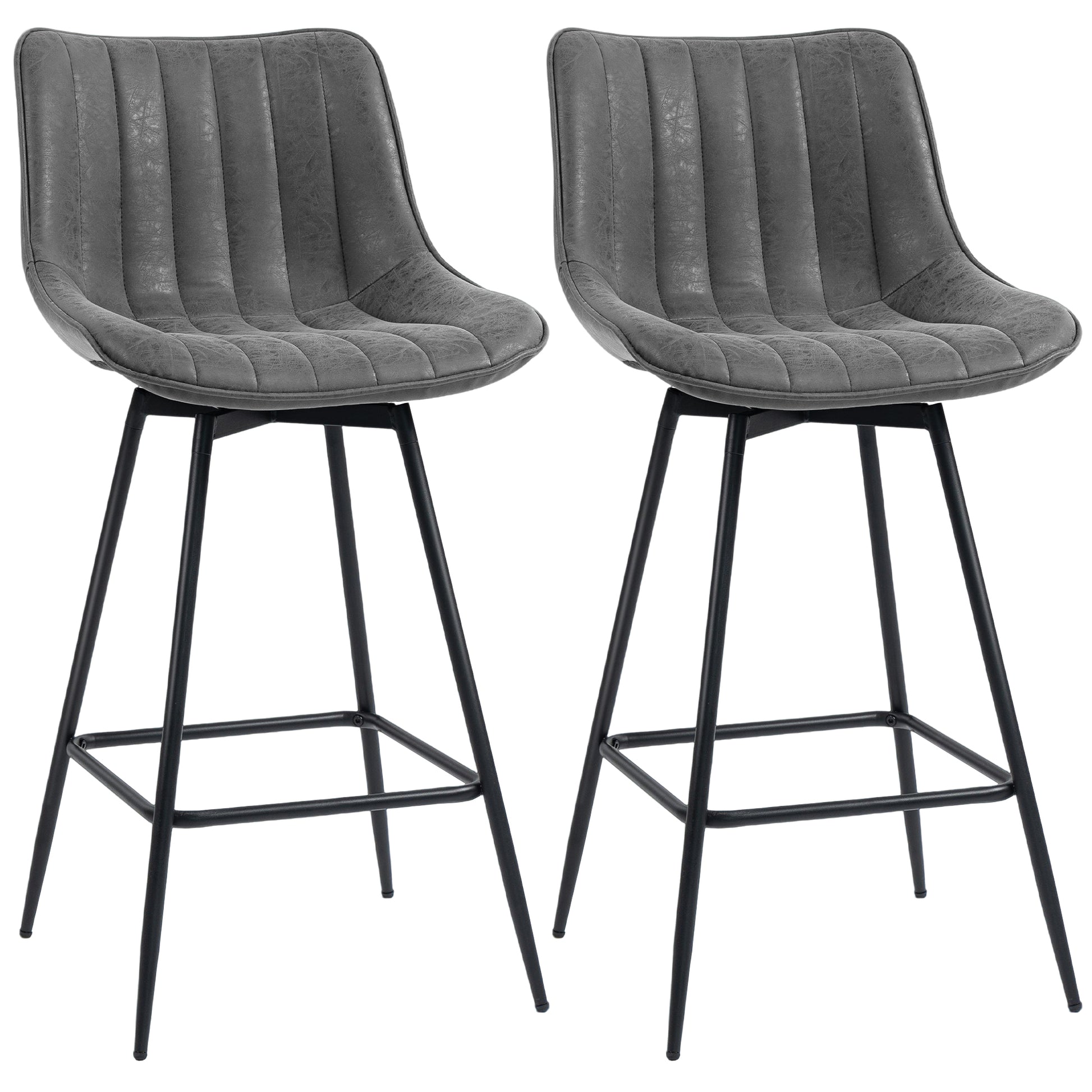 Photo of HOMCOM Set of 2 PU Leather Swivel Bar Stools - Grey in Grey colour on a white background