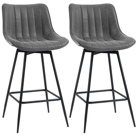Photo of HOMCOM Set of 2 PU Leather Swivel Bar Stools - Grey in Grey colour on a white background