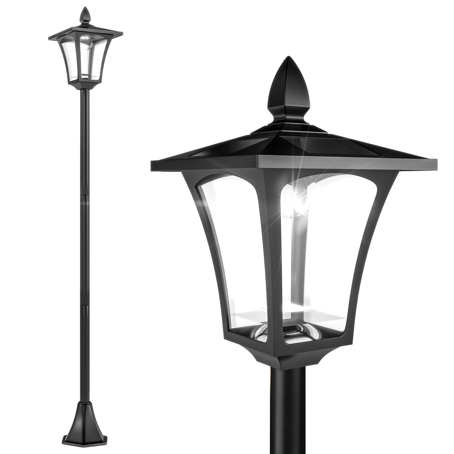 Photo of Outsunny Outdoor Garden Solar Post Lamp Sensor Dimmable LED Lantern Bollard Pathway 1.6M Tall – Black in Black colour on a white background
