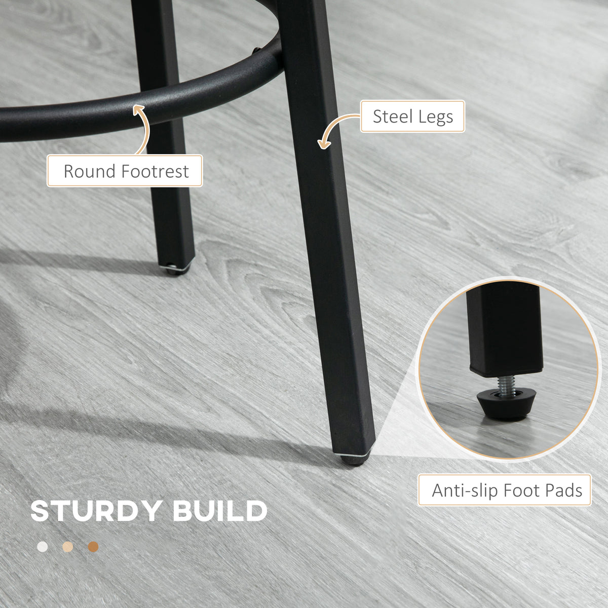 HOMCOM Bar Stools, Set of 2 Kitchen Breakfast Stools with Sturdy Steel Frame, Industrial Tall Bar Chairs, 65cm High Seat, Rustic Brown