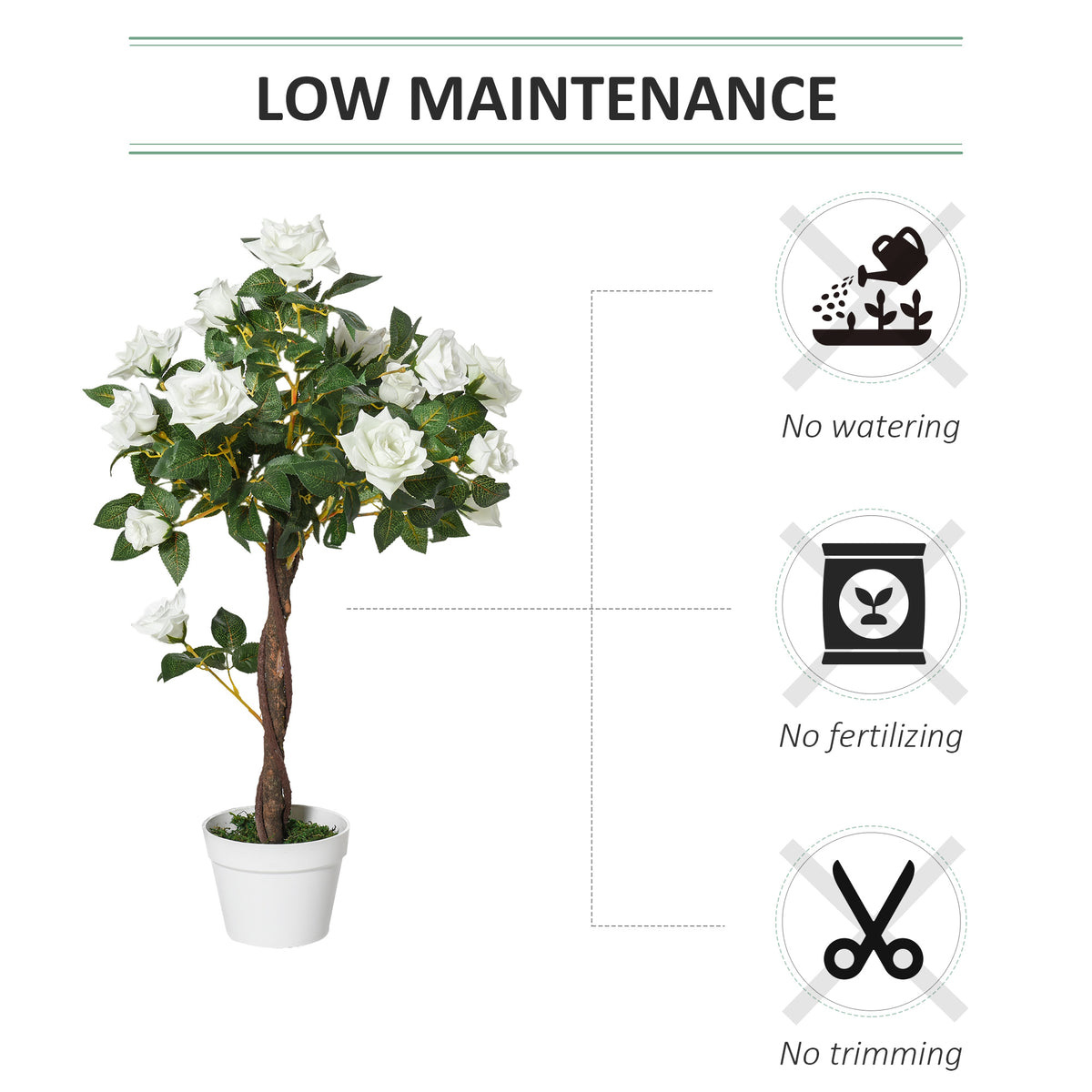 Outsunny artificial rose tree with white blooms and a white pot